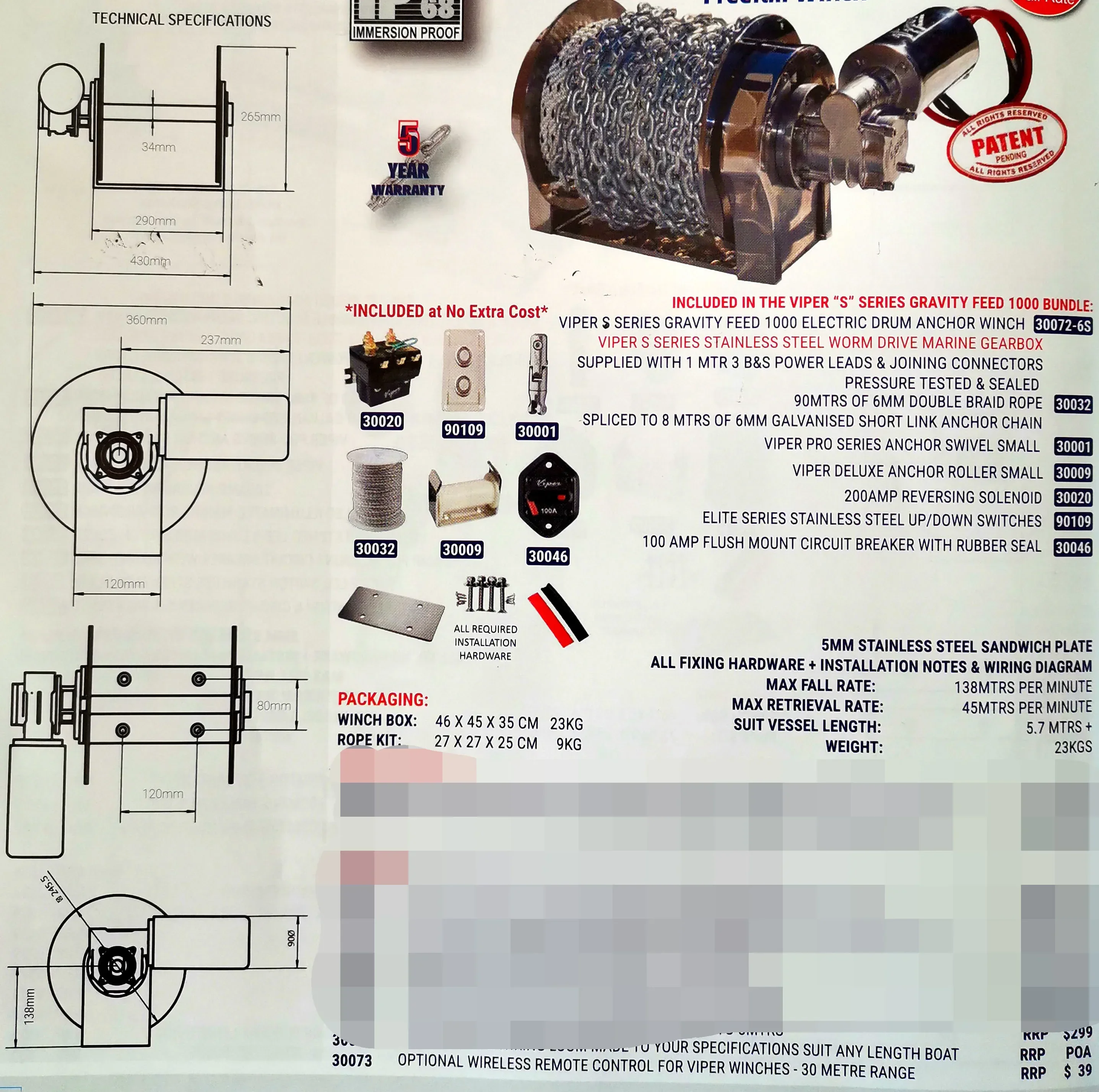 Marine Equipment 1000W 316 Sta - Fishing Boat Anchor Winch のレビューと価格