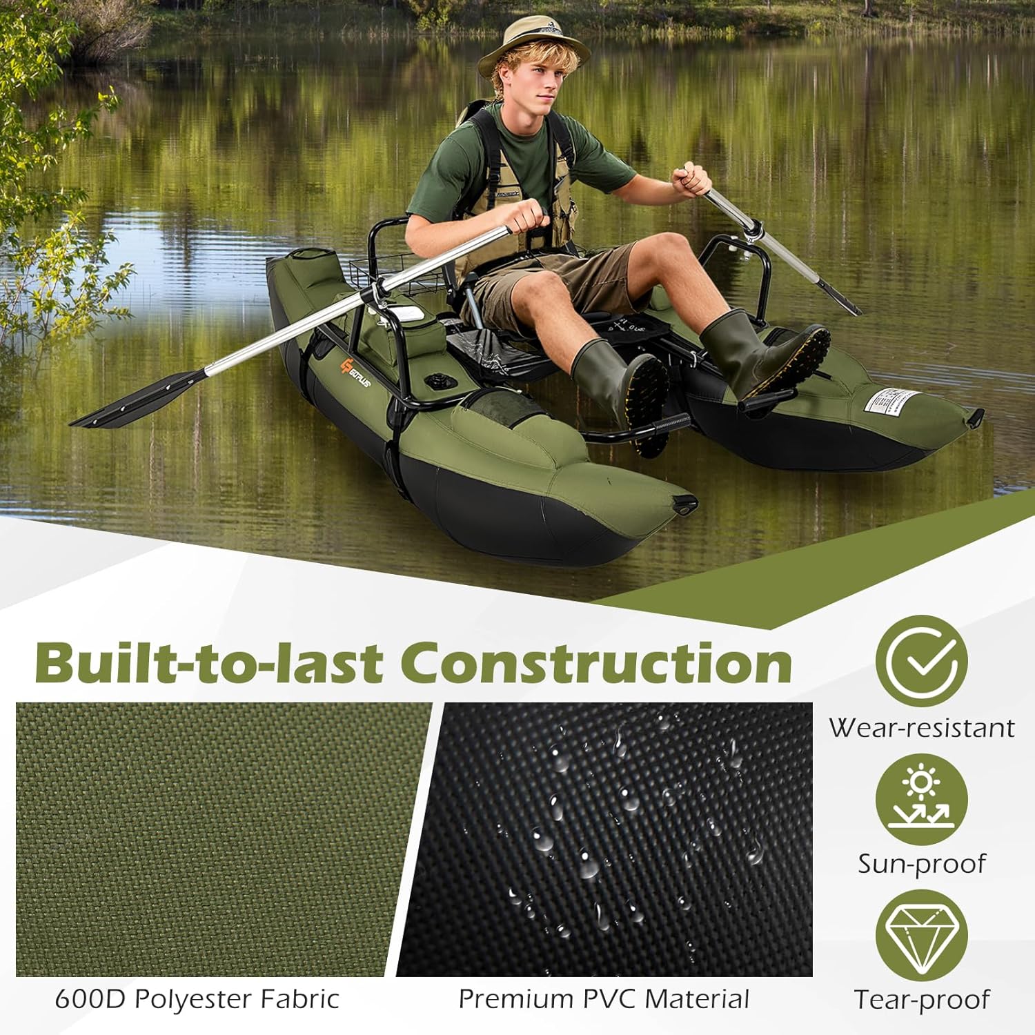 Adult Inflatable Belly Boat wi - Fishing Boat Paddle のレビューと価格