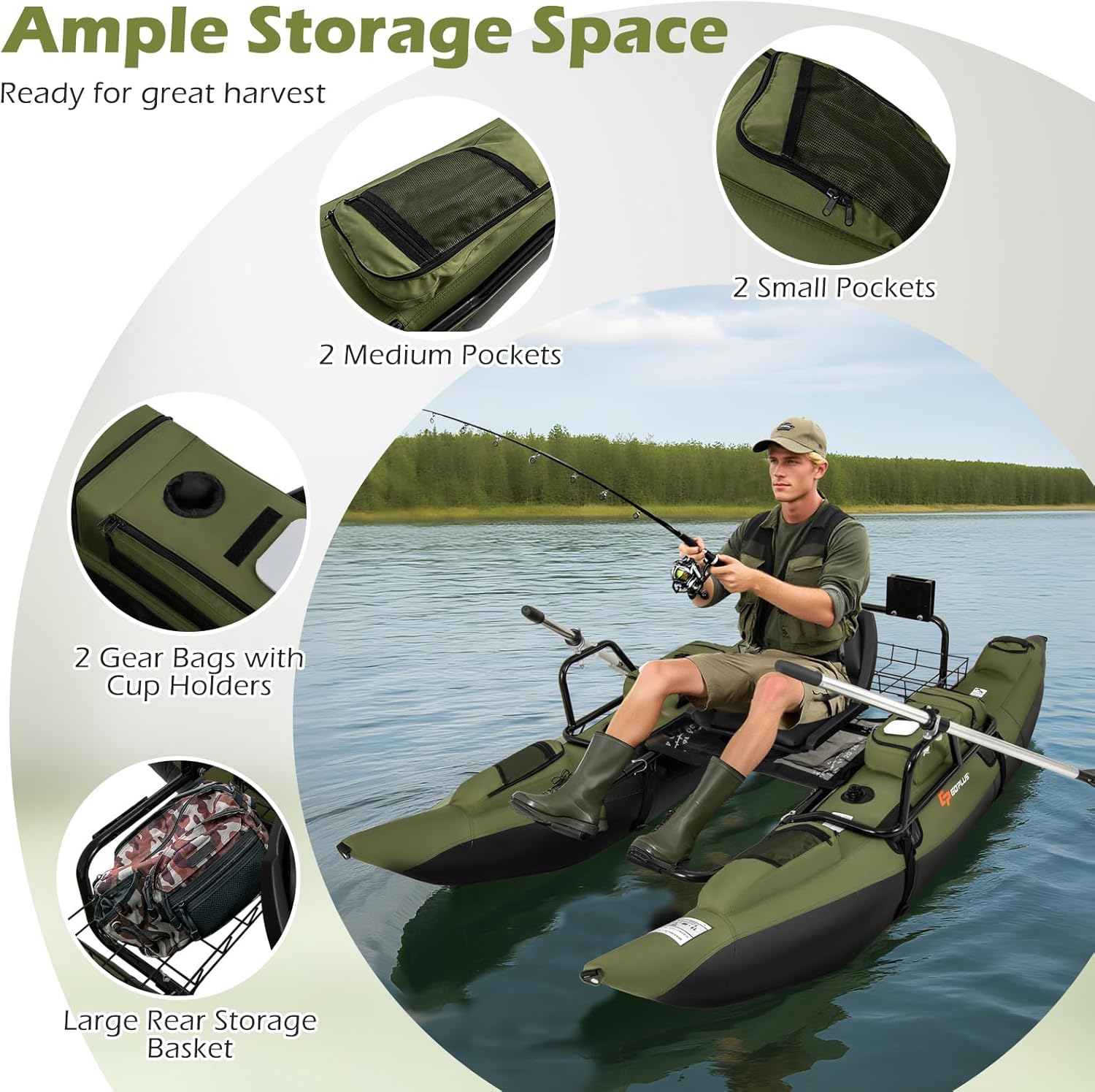 Adult Inflatable Belly Boat wi - Fishing Boat Paddle のレビューと価格