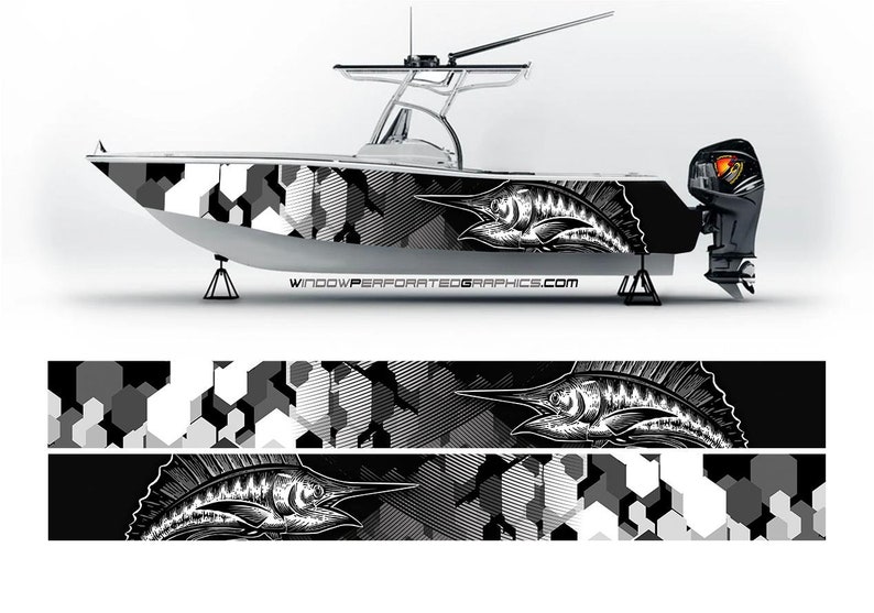 Camo Black and White Marlin Fi - Fishing Boat Trailer のレビューと価格